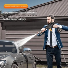 Pistola de agua para lavar autos para el hogar, máquina de limpieza de alta presión, lavadora de pisos, herramienta de riego, limpiadora de vehículos eléctricos para lavado de autos, portátil para exteriores, pistola de lavado recargable conveniente para automóviles