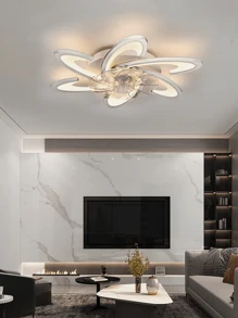 220V White/Black Bedroom Fan Light - 6 Petals, Silent Fan, Eye Protection Light Source, Remote Control Adjustable, Dining Room, Living Room Home Decoration, Adjustable Wind Speed (1-6)