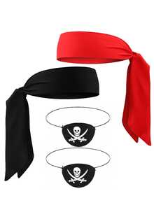4pcs Pirate Accessories Set, Including 2pcs Pirate Headbands And 2pcs Pirate Eye Patches, For Pirate Party Halloween - Multicolor - View 7