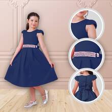 Children's Dress For Girls, Party, Wedding, Baptism, Graduation, Birthday, Princess Style With Pearls - 藏蓝色 - 查看 1