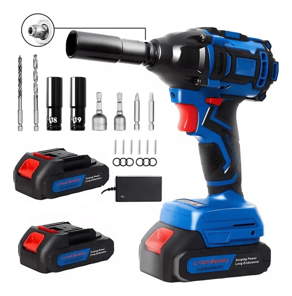 Llave de Impacto Inalámbrico Pistola  Eléctrico Kit Taladros Sin Escobillas Con 2 Batería 21V De Litio Cargador 1/2 Pulgada  Con Motor Ideal para  Para Tornillos  Con Caja De herramientas 