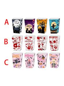 24/4 件万圣节蝙蝠和幽灵图案爆米花纸盒、血迹图案炸薯条盒、万圣节装饰性零食盒、万圣节派对中心装饰物、粉色蜘蛛网图案糖果盒、礼品盒，适用于万圣节派对、家居和厨房装饰以及烘焙用品 - 彩色 - 查看 11