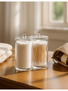 Porta Cotonete e Algodão em Acrílico - Transparente - Visão 1