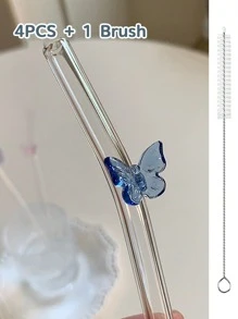 Juego de 6 Pajitas Reutilizables con Encanto de Mariposa - Juego de Bebida Encantado para Bodas/Despedidas de Soltera, Pajitas de Vidrio Caprichosas con Cepillo de Limpieza, Suministros para Fiestas, Accesorios de Cóctel para Jardín de Hadas, Perfecto para Fiesta de Soltera y Decoración de Compromiso Nupcial, Regalo para Novia