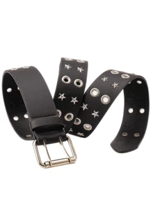 2pcs Gothic Style Rivet Double Buckle Belt, Black Punk Accessories - Ideal Birthday Gift