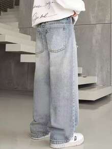 Boys' New Ripped Jeans, Teens' Casual Loose Fit Washed Straight Leg Jeans, Versatile All Season Pants - Light Wash - View 2