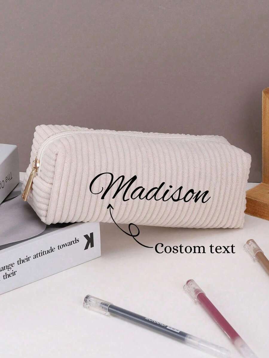 1 bolsa para lápis de veludo cotelê personalizada com transferência térmica, estojo personalizado com texto personalizado - grande capacidade, 1 estojo para lápis - bolsa para caneta com zíper, organizador de papelaria para material escolar, bolsa para caneta para uso em escritório e em casa e presentes exclusivos de volta às aulas, volta às aulas, multifuncional, ornamental, reutilizável, moderno, colorido, fofo, vintage, desenho animado, kawaii, personalizado, exclusivo, personalizado, trabalhadores, clientes, estudantes, para negócios/trabalho/escritório, para escola