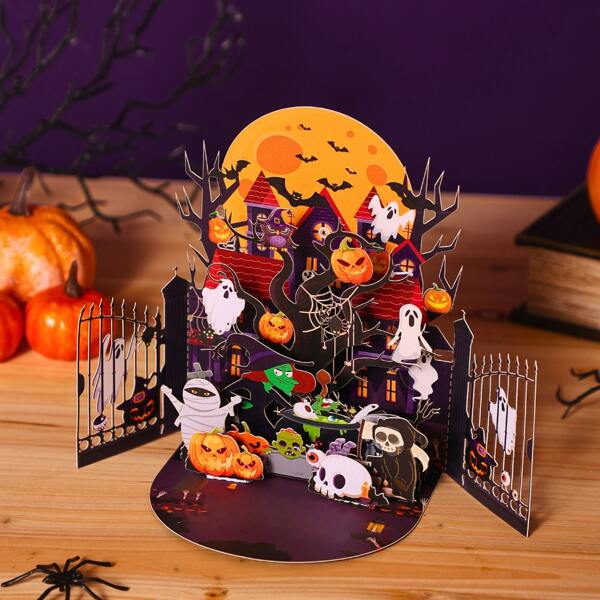 1 pièce Carte de voeux maison hantée d'Halloween, carte de voeux pop-up 3D, convient pour Halloween, cadeau surprise pour la famille et les amis, blagues humoristiques, manuscrite