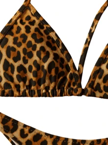 Sexy Neon Green Tie-Up Beach Bikini Set - Chocolate Brown - View 4
