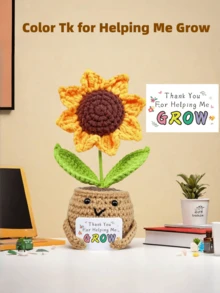 1 套（有趣的钩针向日葵带卡片 - 手工制作的房间装饰，送给妈妈的礼物，母亲节、圣诞节、祖母的生日礼物，假植物 - 彩色 - 查看 11