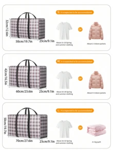 Extra Large Storage Bags, Tote Moving Luggage Bag, Large Capacity Waterproof Clothing Storage Bags For Travelling College Carrying, Dorm Room Essentials Moving Supplies, Grid Pattern Waterproof Handheld Ultra-Large Capacity Storage Bag For Bedding, Moving Box Thickened Waterproof Luggage Bag, Waterproof Grid Printed Storage Bag, Clothes, Moving And Packing, Back-To-School Essentials, Back To School Luggage Organizer For Students - Multicolor - View 10