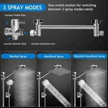 Shower Head Combo,8inch/10 Inch High Pressure Rain Shower Head With 11 Inch Adjustable Extension Arm And 5 Settings Handheld Powerful Shower Spray Against Low Pressure Water - Silver - View 2