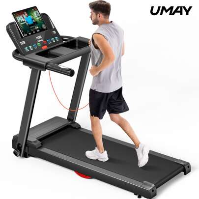 UMAY Treadmills For Home, 2.5HP Quiet Brushless Folding Treadmill With Heart Rate Sensor, Silicone Damping System, 265lbs Weight Capacity, Holder For Cup & Phone