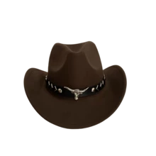1pc A Unisex Classic Western Cowboy Hat With A Silver Bull Shape Trim For Casual Everyday Wear, Western Cowboy Party, Bar Cowboy - Arrow Black Leather Hat - View 4