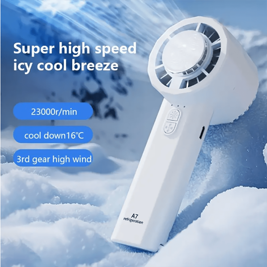 Portable USB-Charging Handheld Turbo Fan, Powerful Wind Force, One-Click Start For Ice Sensation, Three Wind Speeds. Suitable For Travel, Office Work, Desktop Fans, And Summer Outings. It's Convenient To Carry