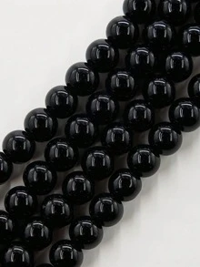 1 串黑曜石光滑圆珠天然石珠，4 毫米 6 毫米 8 毫米 10 毫米黑色圆形散珠，适用于 DIY 珠宝制作手链项链 - 黑色 - 查看 3