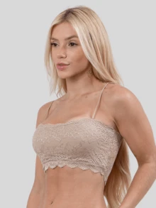 Women's Lace Top Set With Thin Straps - 白色和米色 - 查看 2