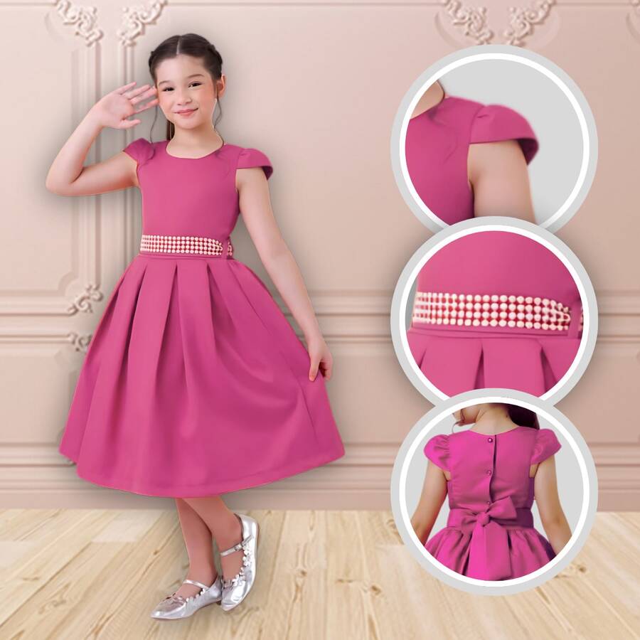 Children's Dress For Girls, Party, Wedding, Baptism, Graduation, Birthday, Princess Style With Pearls - 羅莎 - 查看 1