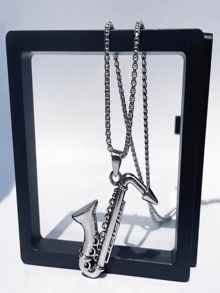 2pcs/Set Men Guitar And Saxophone Necklace Pendant Set