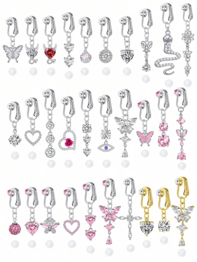 CIZME 1PC Fake Belly Piercing Fake Belly Ring Fake Belly Button Ring Fake Belly Rings Fake Belly Button Piercing Clip On Belly Button Rings Silver Gold,  Fake Belly Piercing Fake Belly Button Piercing Clip On Belly Button Rings Stainless Stainless Steel Non Piercing Fake Belly Ring For Women