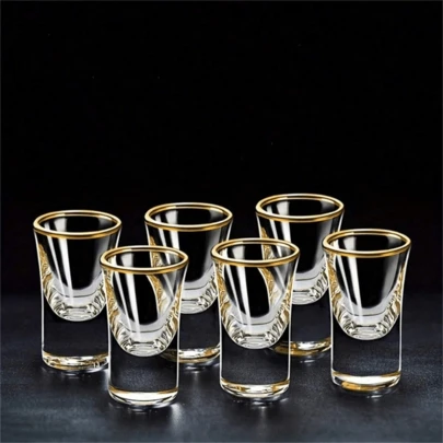 2/6/12pcs, 15ml/0.5oz Mini Golden Rim Liquor Cups, Suitable For Bar, Pub, Club, Restaurant And Home Use Wedding Wine Glasses, Party Wine Glasses