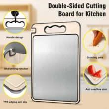 Meat Cutting Board, Hygienic Double-Sided Board In Stainless Steel And PP With Sharpener And Handle - Màu be - Xem 3