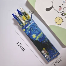 4 支/盒，梵高油画图案伸缩中性笔，0.5 毫米超细笔尖，书写顺畅，快干黑色墨水笔，适用于家庭、学校和办公用品，用于学校用品，返校 - 黑色 - 查看 4