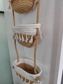 1pc 3-Tier Tasseled Storage Hanging Basket, Handmade Rope Organizer For Kitchen, Living Room, Bedroom, Bathroom, Home Decor - Multicolor - View 5