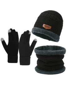 1-3件户外冬季针织帽、围巾和触屏手套，保暖连帽帽