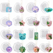 16 Stücke sortierte geometrische Anhänger Silikonformen mit Loch, Schmuck UV Harz Formen, Epoxidharz Halskette Schlüsselanhänger Formen für Mädchen, personalisierte Charm Anhänger Formen mit vielseitigen Designs für verschiedene Anlässe, kreatives Muttertagsgeschenk - 16 Stück - Übersicht 10