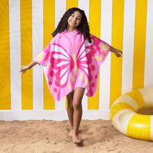 OHS Kids Hooded Towel Poncho | Quick-Dry Absorbent Beach & Pool Robe | Soft Travel Drying Wear - Pink Butterfly - View 1