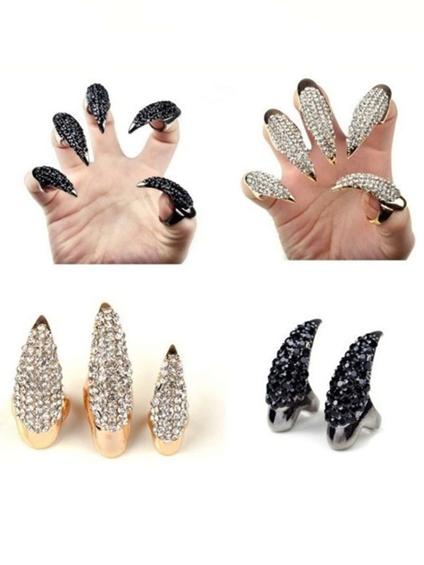 Halloween Devil Ring, Retro Hawk Claw Ring, Rhinestone Nail Decoration Finger Ring, Sexy Ring
