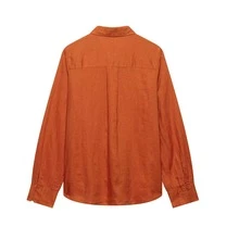 Seelio Spring/Summer New Arrival Lightweight Linen Shirt And Wide Leg Pants Set For Women - Orange - View 8