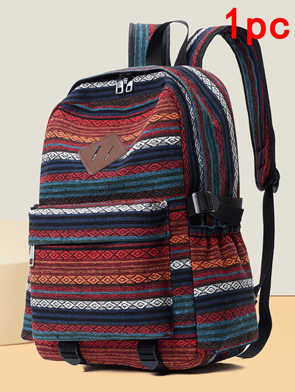 1 peça, mochila casual de mão com design de nicho de moda versátil, tecido de lona listrado xadrez, cor contrastante, alça de ombro ajustável, mochila para laptop de grande capacidade, adequada para deslocamento diário feminino, compras e ocasiões de lazer