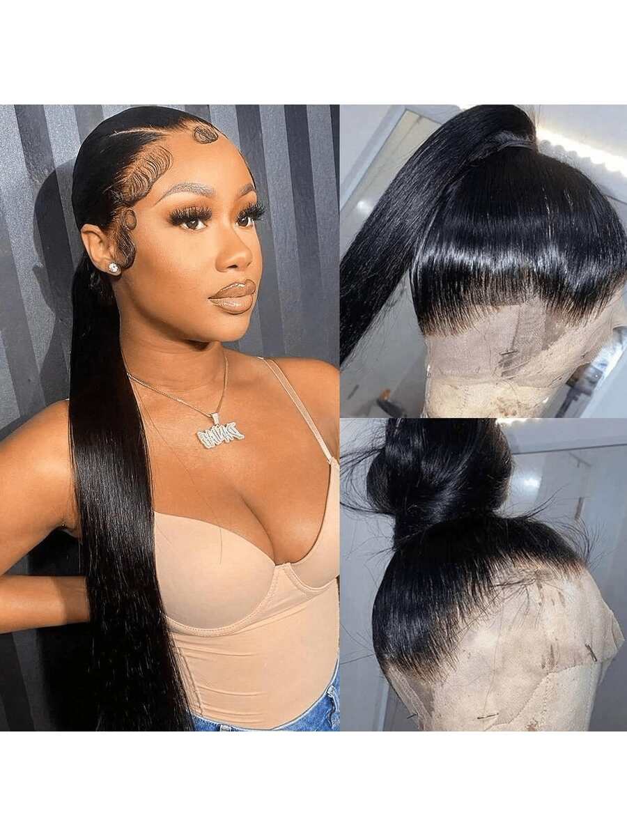 bling hair Jarin Hair Brasilianisches Remy-Menschenhaar, 360-Grad-Vollspitze, glatt, transparent, Schweizer Spitze, günstige Perücken für Frauen - Natural Black - Übersicht 1