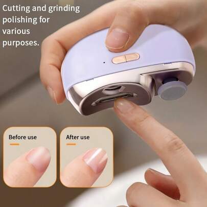 USB充电式电动指甲钳 - 自动、便携、多功能、防夹设计，适用于手、脚和指甲，居家旅行美甲工具，二合一充电式抛光自动指甲钳，多功能指甲抛光器，适合儿童和成人，带照明灯和指甲碎屑收集盒，400mAh