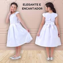 Children's Dress For Girls, Party, Wedding, Baptism, Graduation, Birthday, Princess Style With Pearls - 白色 - 查看 9
