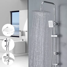 Large Shower Kit Twin Head Waterfall Chrome Adjust Riser Rail Chrome Square Set Silver - Silver - View 7