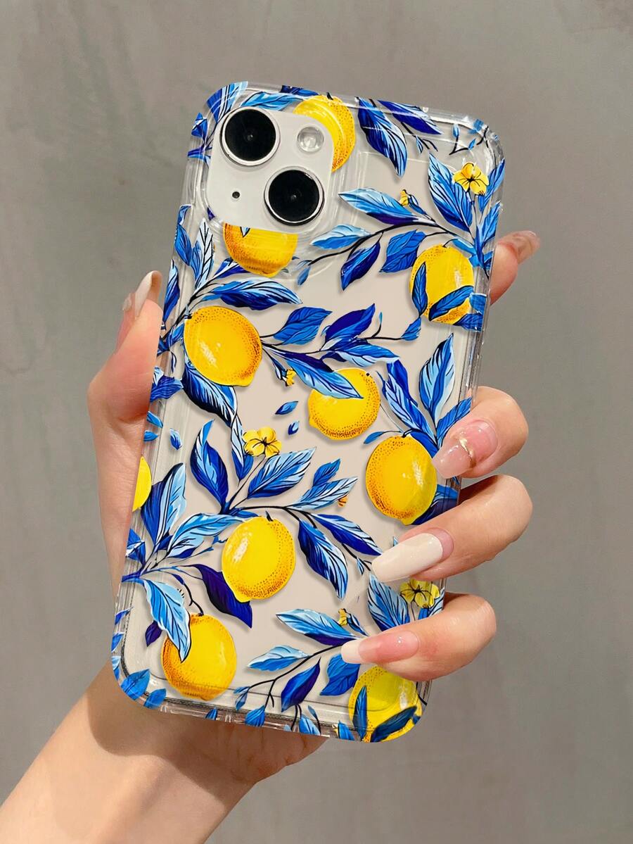 1 件气垫柠檬叶图案全身 TPU 防震手机壳适用于 Apple 16/15/14/13/12/11 Pro Max，兼容三星系列 - 彩色 - 查看 1