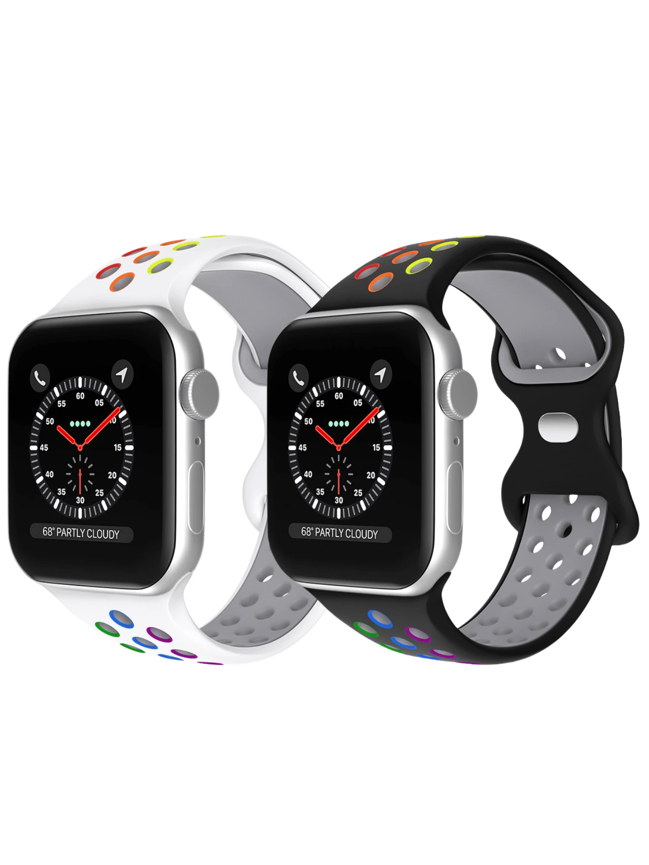 2 件硅胶彩虹镂空蝴蝶扣表带 兼容 38/40/41/42/44/45/49mm Ultra/SE/8/7/6/5/4/3/2/1（男女通用） - 黑彩虹+白彩虹 - 查看 1