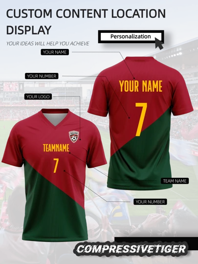 Anpassningsbar träningströja för vuxenfotbollslaget Portugal, med namn, nummer och laglogotyp tryckt fram och bak, bekväm och åtsittande, lämplig för vardagsbruk, fester och vardagsbruk. Fukttransporterande och andningsbar sporttröja för män, lämplig för fotboll, badminton, volleyboll och andra sporter, kan användas på vår och sommar.