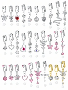 CIZME Fake Belly Rings Stainless Steel Gold Dangle Belly Button Rings Non Piercing Navel Jewelry Fake Pierced Navle Rings For Women Daily Wear - Multicolor-2 - View 8