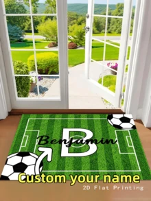 1pc Creative Green Anti-Slip Durable Football Field Printed Customizable Name Doormat, Fashionable & Versatile Entryway Mat, Suitable As Gift For Football Fan Friends - Green - View 1