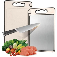 Meat Cutting Board, Hygienic Double-Sided Board In Stainless Steel And PP With Sharpener And Handle - Màu be - Xem 2