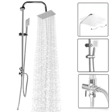 Large Shower Kit Twin Head Waterfall Chrome Adjust Riser Rail Chrome Square Set Silver - Silver - View 2
