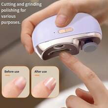 USB充电式电动指甲钳 - 自动、便携、多功能、防夹设计，适用于手、脚和指甲，居家旅行美甲工具，二合一充电式抛光自动指甲钳，多功能指甲抛光器，适合儿童和成人，带照明灯和指甲碎屑收集盒，400mAh - 彩色 - 查看 2