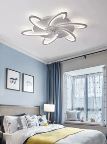 220V White/Black Bedroom Fan Light - 6 Petals, Silent Fan, Eye Protection Light Source, Remote Control Adjustable, Dining Room, Living Room Home Decoration, Adjustable Wind Speed (1-6)