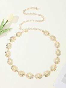 1 件西式金属链腰带，饰有雏菊、花瓣和花卉装饰，适合搭配连衣裙和服装，适合送给女孩的创意返校或情人节礼物 - 金色 - 查看 2