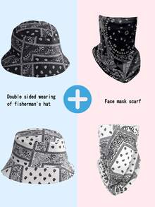 1 件男女通用宽边渔夫帽，韩式字母印花，可翻转户外太阳帽，适合大头围，2 种随机字母图案
