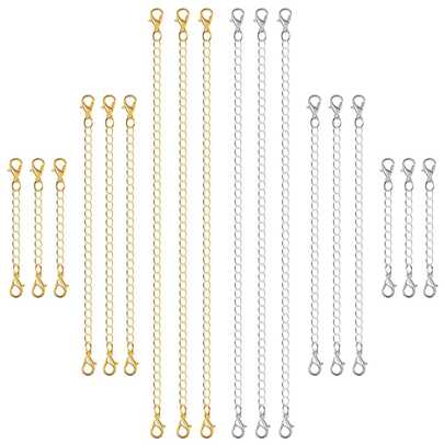 STAREDGE 1-9 Pcs Gold/Silver Stainless Steel Necklace Extension Chain, Jewelry Extender For Bracelet, Anklet, 2 In, 4 In, 6 In